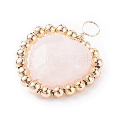 Alloy Faceted Natural Rose Quartz Beads Pendants PALLOY-JF01299-1
