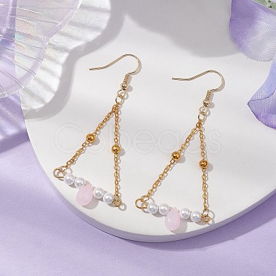 Triangle Iron Chain and Glass Dangle Earrings EJEW-JE05963-01-1