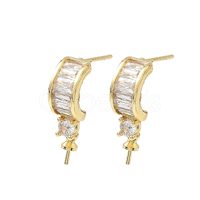 Brass Pave Clear Cubic Zirconia Stud Earring Findings KK-D369-08G-1