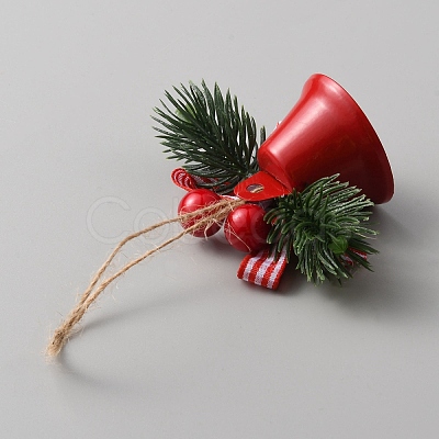 Christmas Iron Bell with Plastic Leaf Hanging Decorations FIND-WH0126-146B-1