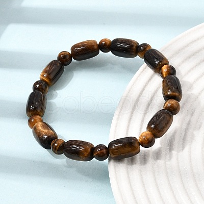 Natural Tiger Eye Oval and Round Beaded Stretch Bracelets for Women GG-CBA3F02-13A-1