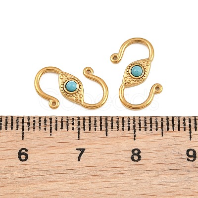 304 Stainless & Synthetic Turquoise S-Hook Clasps SA-CBA3073-02G-03-1