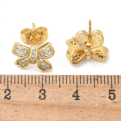 Brass Micro Pave Clear Cubic Zirconia Stud Earrings EJEW-D305-18G-1