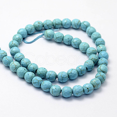 Faceted Synthetical Turquoise Beads Strands X-G-F382-8mm-01-1