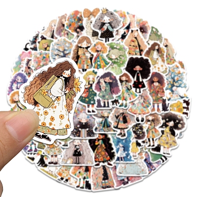 50Pcs Cute Girl PVC Waterproof Self-Adhesive Stickers PW-WG30563-01-1