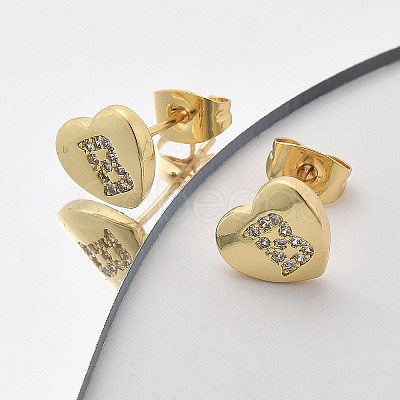 Rack Plating Brass Micro Pave Clear Cubic Zirconia Stud Earrings EJEW-K299-01G-B-1