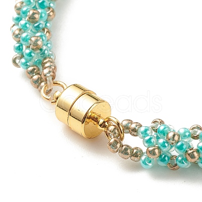 Glass Seed Beaded Bracelet with Brass Magnetic Clasps BJEW-JB07801-05-1