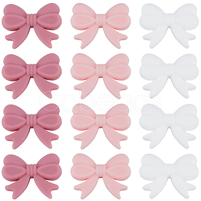 18Pcs 3 Styles Bowknot Food Grade Silicone Beads SIL-SC0003-16-1