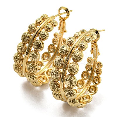 Brass Half Round Beaded Thick Hoop Earrings for Women EJEW-D067-03G-1