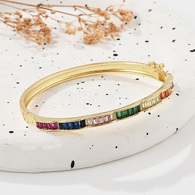 Brass Micro Pave Cubic Zirconia Hinged Bangles for Women BJEW-K274-08G-1