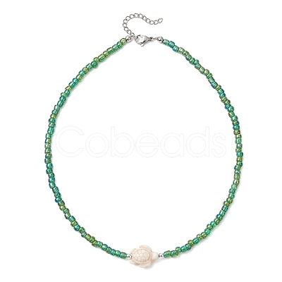 12Pcs 12 Colors Ocean Synthetic Turquoise Turtle with Glass Seed Beaded Necklaces for Women NJEW-JN05946-1