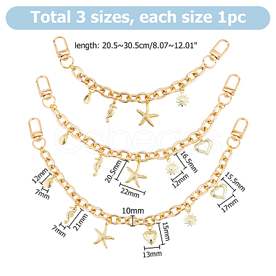 3Pcs Aluminum Cable Chains Bag Extender Chains HJEW-HS00048-1