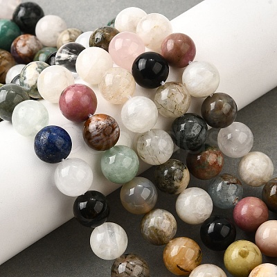 Natural Quartz Crystal & Rhodochrosite & Rose Quartz & Amethyst & Strawberry Quartz & Tourmalinated Quartz/Black Rutilated Quartz Beads Strands G-B143-A01-10mm-1