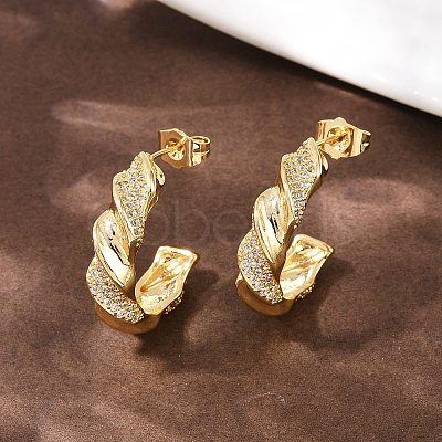 Brass Micro Pave Clear Cubic Zirconia Twist Stud Earrings EJEW-L275-16G-01-1