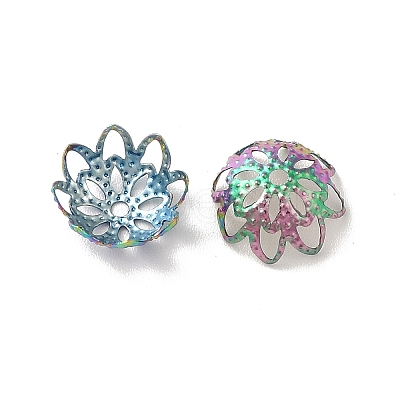 Ion Plating(IP) 304 Stainless Steel Flower Fancy Bead Caps STAS-G085-16MC-1