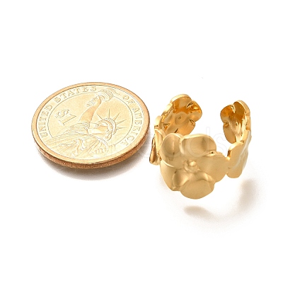 Flower 201 Stainless Steel Open Cuff Ring for Women RJEW-A053-02A-G-1