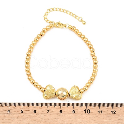 Brass Micro Pave Clear Cubic Zirconia Round Beaded Bracelets BJEW-F528-05G-1