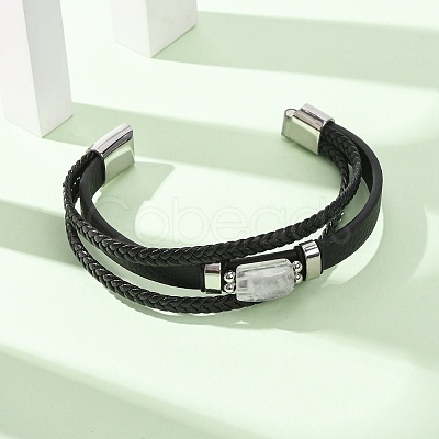 Natural Quartz Crystal & Braided Microfiber Leather Multi-strand Bracelets for Women Men GG-CBAEA55-01E-1