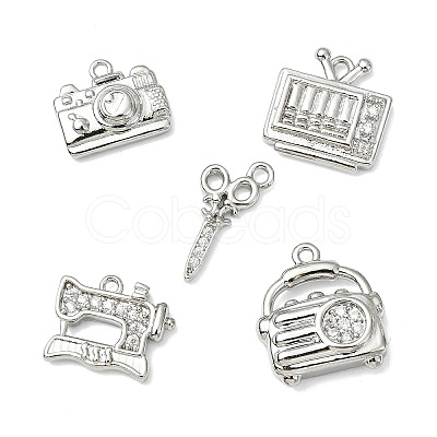 10Pcs 5 Styles Brass Micro Pave Clear Cubic Zirconia Pendants KK-CJ0004-26P-1