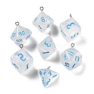 7 Styles Transparent Resin Polyhedral Dice Pendants Set RESI-A029-01I-1