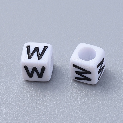 Letter W White Letter Acrylic Cube Beads X-PL37C9308-W-1
