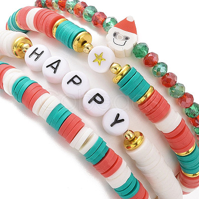 4Pcs 4 Style Polymer Clay Heishi Surfer Stretch Bracelets Set X1-BJEW-TA00261-1