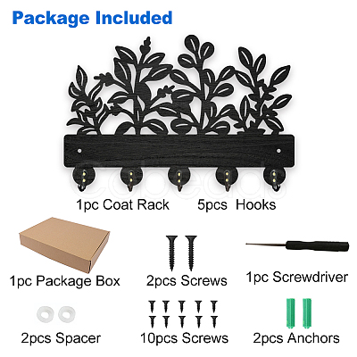 Wood & Iron Wall Mounted Hangers HJEW-WH0055-229-1
