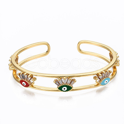 Brass Micro Pave Clear Cubic Zirconia Cuff Bangles BJEW-T018-14G-NF-1