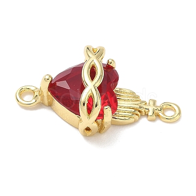 Brass with Glass Dark Red Sacred Heart Connector Charms KK-L253-27G-01-1
