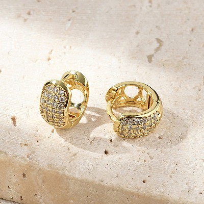 Brass Micro Pave Clear Cubic Zirconia Hoop Earrings EJEW-D311-103G-1