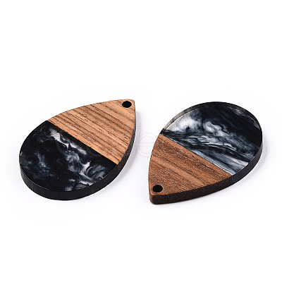 Transparent Resin & Walnut Wood Pendants RESI-N039-25A-1