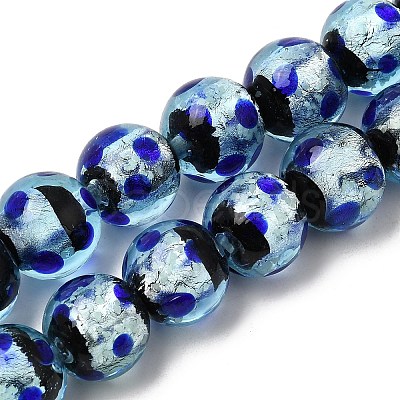 Glow in the Dark Luminous Style Handmade Silver Foil Glass Round Beads FOIL-I006-12mm-02-1