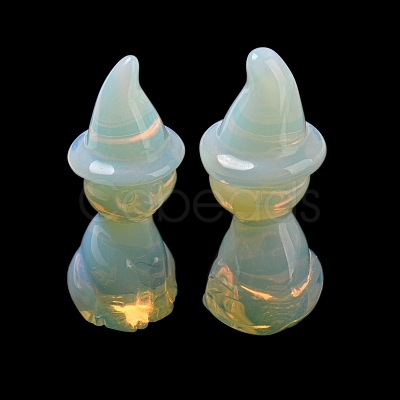 Opalite Carved Cat with Witch Hat Figurines DJEW-D012-07L-1