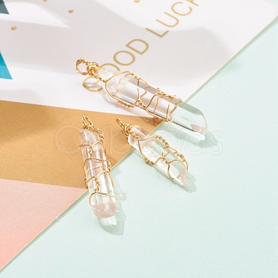 Natural Quartz Crystal Pointed Pendants PALLOY-JF00613-1