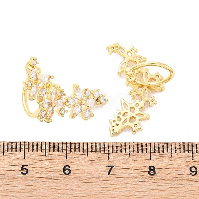 Flower Brass Micro Pave Clear Cubic Zirconia Cuff Earrings EJEW-K305-03G-1