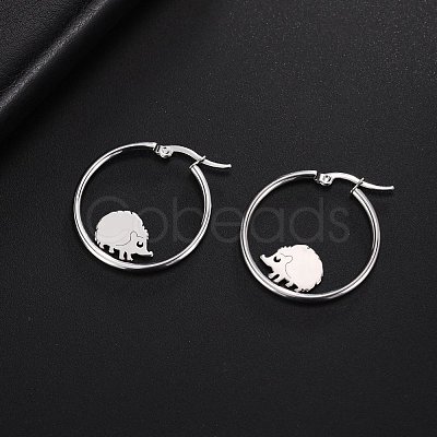 Non-Tarnish 304 Stainless Steel Hedgehog Beaded Hoop Earrings EJEW-F320-02P-1