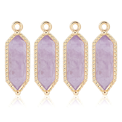 4Pcs Hexagon Natural Amethyst Faceted Pendants KK-BC0015-92A-G-1