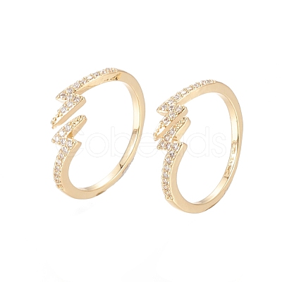 Brass Micro Pave Clear Cubic Zirconia Cuff Rings RJEW-F101-11G-1