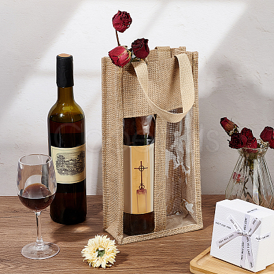 Jute Wine Storage Handbag with PVC Clear Window ABAG-WH0045-18-1