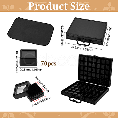 70-Slot Rectangle Aluminium Alloy Covered with Velvet Jewelry Organizer Handled Display Cases CON-WH0089-193A-1