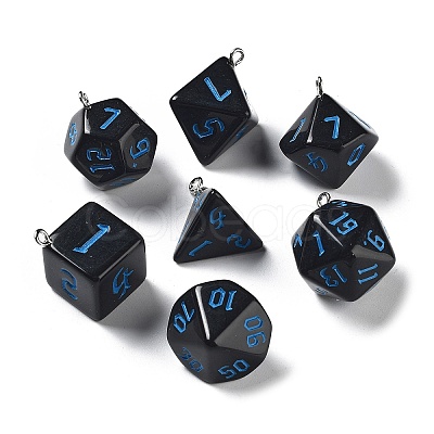 7 Styles Opaque Resin Polyhedral Dice Pendants Set RESI-A029-01A-1