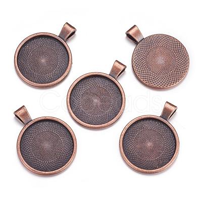 Flat Round Alloy Pendant Cabochon Settings PALLOY-A15654-R-1