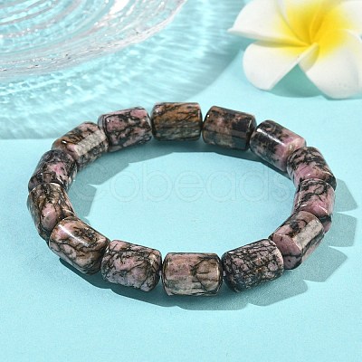 Column Natural Rhodonite Beads Stretch Bracelets for Women Men BJEW-A148-01A-26-1