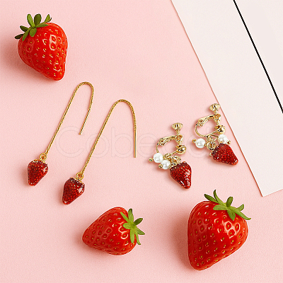 4Pairs 2 Styles Alloy Strawberry Clip-on Earrings & Chain Tassel Ear Thread EJEW-HY0001-10-1