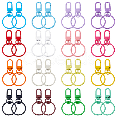 32Pcs 16 Colors Baking Paint Zinc Alloy with Iron Swivel Snap Clasps and Rings FIND-PH0024-03-1