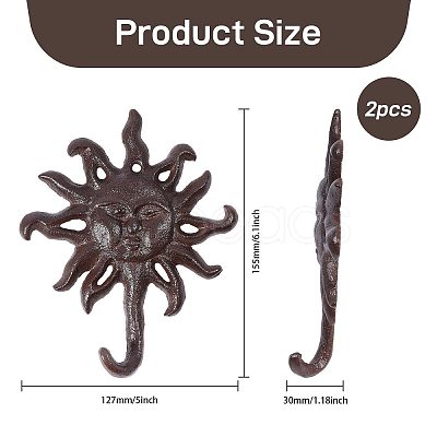 Rustic Cast Iron Sun Face Wall Hook IFIN-WH0011-84-1