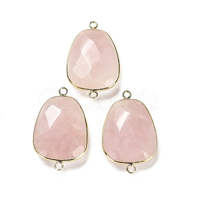 Natural Rose Quartz Faceted Connector Charms G-F763-02G-06-1