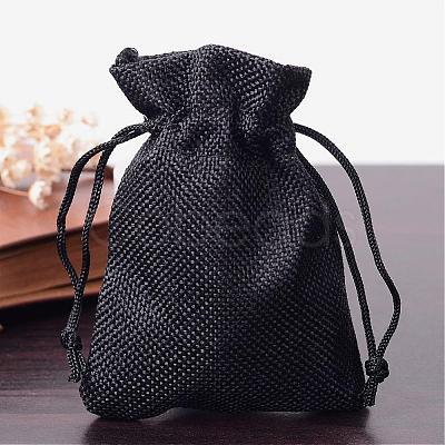 Polyester Imitation Burlap Packing Pouches Drawstring Bags ABAG-R005-9x12-09-1