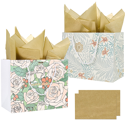 2Pcs 2 Colors Printed Paper Gift Tote Bags ABAG-SP0001-25-1