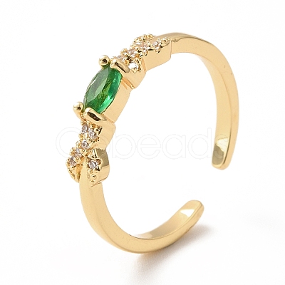 Cubic Zirconia Oval Open Cuff Ring RJEW-H101-02G-1